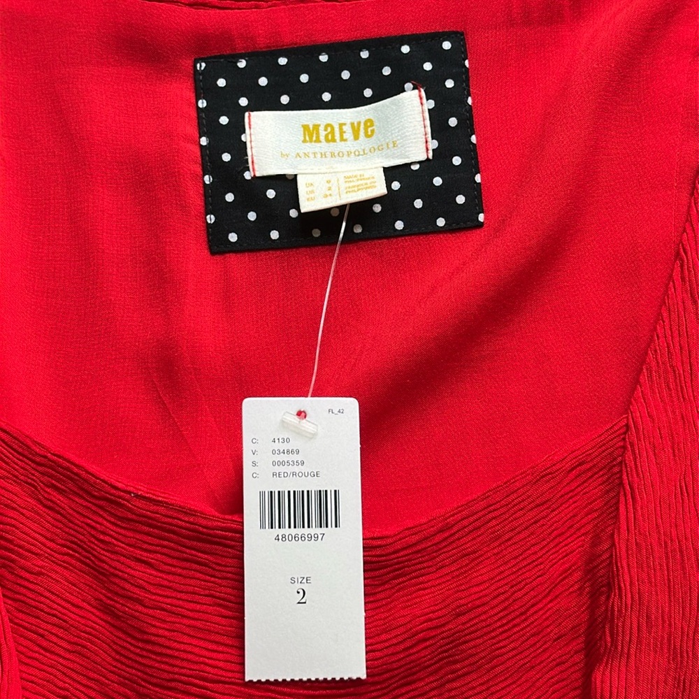 New with tag on Maeve Red Pleated A-Line Midi Dress. - Picture 12 of 15